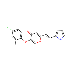 Cc1cc(Cl)ccc1Oc1coc(/C=C/c2ccc[nH]2)cc1=O ZINC000141806727