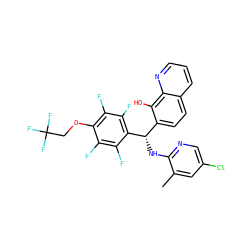 Cc1cc(Cl)cnc1N[C@@H](c1ccc2cccnc2c1O)c1c(F)c(F)c(OCC(F)(F)F)c(F)c1F ZINC000149365069