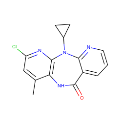 Cc1cc(Cl)nc2c1NC(=O)c1cccnc1N2C1CC1 ZINC000006522074