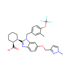 Cc1cc(Cn2c([C@@H]3CCCC[C@@H]3C(=O)O)nc3ccc(OCc4ccn(C)n4)cc32)ccc1OC(F)(F)F ZINC000226037122