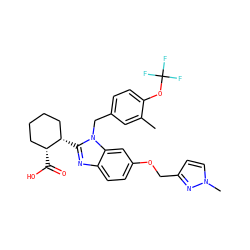 Cc1cc(Cn2c([C@H]3CCCC[C@H]3C(=O)O)nc3ccc(OCc4ccn(C)n4)cc32)ccc1OC(F)(F)F ZINC000226037150