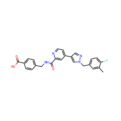Cc1cc(Cn2cc(-c3ccnc(C(=O)NCc4ccc(C(=O)O)cc4)c3)cn2)ccc1F ZINC000169703954