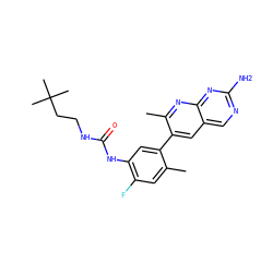 Cc1cc(F)c(NC(=O)NCCC(C)(C)C)cc1-c1cc2cnc(N)nc2nc1C ZINC000146998218