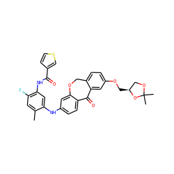 Cc1cc(F)c(NC(=O)c2ccsc2)cc1Nc1ccc2c(c1)OCc1ccc(OC[C@H]3COC(C)(C)O3)cc1C2=O ZINC000103292949