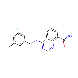 Cc1cc(F)cc(CNc2ncnc3c(C(N)=O)cccc23)c1 ZINC000114349048