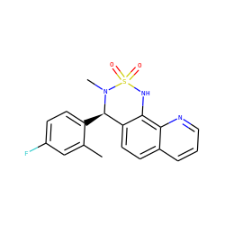 Cc1cc(F)ccc1[C@@H]1c2ccc3cccnc3c2NS(=O)(=O)N1C ZINC000205633554