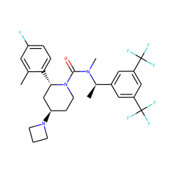 Cc1cc(F)ccc1[C@H]1C[C@H](N2CCC2)CCN1C(=O)N(C)[C@H](C)c1cc(C(F)(F)F)cc(C(F)(F)F)c1 ZINC000066073962