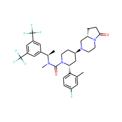 Cc1cc(F)ccc1[C@H]1C[C@H](N2CCN3C(=O)CC[C@H]3C2)CCN1C(=O)N(C)[C@H](C)c1cc(C(F)(F)F)cc(C(F)(F)F)c1 ZINC000096286261