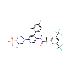 Cc1cc(F)ccc1-c1cc(N2CCN(S(C)(=O)=O)[C@@H](C)C2)ncc1N(C)C(=O)C(C)(C)c1cc(C(F)(F)F)cc(C(F)(F)F)c1 ZINC000068014174