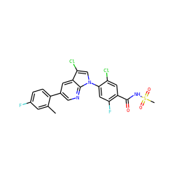 Cc1cc(F)ccc1-c1cnc2c(c1)c(Cl)cn2-c1cc(F)c(C(=O)NS(C)(=O)=O)cc1Cl ZINC001772570887