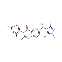 Cc1cc(F)ccc1-n1c(C)nc2ccc(C(=O)c3c(C)nn(C)c3O)cc2c1=O ZINC000299836674