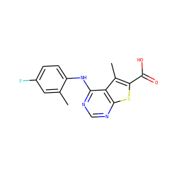 Cc1cc(F)ccc1Nc1ncnc2sc(C(=O)O)c(C)c12 ZINC000315510667