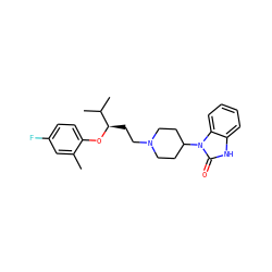 Cc1cc(F)ccc1O[C@H](CCN1CCC(n2c(=O)[nH]c3ccccc32)CC1)C(C)C ZINC000028336438