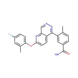 Cc1cc(F)ccc1Oc1ccc2c(-c3cc(C(N)=O)ccc3C)nncc2n1 ZINC000138255600
