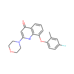 Cc1cc(F)ccc1Oc1cccc2c(=O)cc(N3CCOCC3)[nH]c12 ZINC000019862649