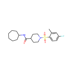 Cc1cc(F)ccc1S(=O)(=O)N1CCC(C(=O)NC2CCCCCC2)CC1 ZINC000073224415