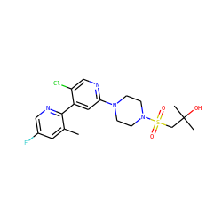 Cc1cc(F)cnc1-c1cc(N2CCN(S(=O)(=O)CC(C)(C)O)CC2)ncc1Cl ZINC000142150271