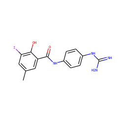 Cc1cc(I)c(O)c(C(=O)Nc2ccc(NC(=N)N)cc2)c1 ZINC000013444473