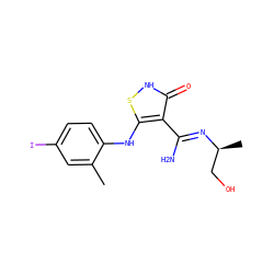 Cc1cc(I)ccc1Nc1s[nH]c(=O)c1/C(N)=N/[C@@H](C)CO ZINC000034802638