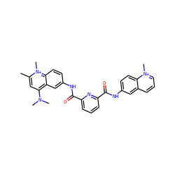 Cc1cc(N(C)C)c2cc(NC(=O)c3cccc(C(=O)Nc4ccc5c(ccc[n+]5C)c4)n3)ccc2[n+]1C ZINC000003986155