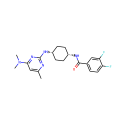 Cc1cc(N(C)C)nc(N[C@H]2CC[C@@H](NC(=O)c3ccc(F)c(F)c3)CC2)n1 ZINC000253681505