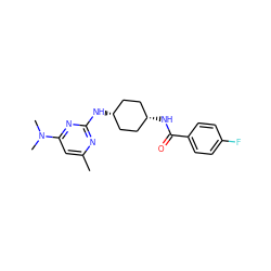 Cc1cc(N(C)C)nc(N[C@H]2CC[C@@H](NC(=O)c3ccc(F)cc3)CC2)n1 ZINC000261176581