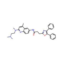 Cc1cc(N(C)CCN(C)C)nc2ccc(NC(=O)CCc3nc(-c4ccccc4)c(-c4ccccc4)o3)cc12 ZINC000028570903
