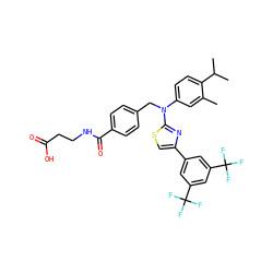 Cc1cc(N(Cc2ccc(C(=O)NCCC(=O)O)cc2)c2nc(-c3cc(C(F)(F)F)cc(C(F)(F)F)c3)cs2)ccc1C(C)C ZINC000049889550