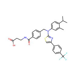 Cc1cc(N(Cc2ccc(C(=O)NCCC(=O)O)cc2)c2nc(-c3ccc(C(F)(F)F)cc3)cs2)ccc1C(C)C ZINC000042889810