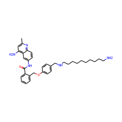 Cc1cc(N)c2cc(NC(=O)c3ccccc3COc3ccc(CNCCCCCCCCCCN)cc3)ccc2n1 ZINC000071317796