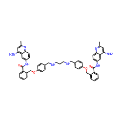 Cc1cc(N)c2cc(NC(=O)c3ccccc3COc3ccc(CNCCCNCc4ccc(OCc5ccccc5C(=O)Nc5ccc6nc(C)cc(N)c6c5)cc4)cc3)ccc2n1 ZINC000150577031