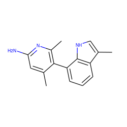 Cc1cc(N)nc(C)c1-c1cccc2c(C)c[nH]c12 ZINC001772586187