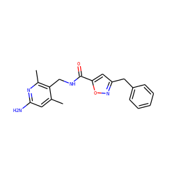 Cc1cc(N)nc(C)c1CNC(=O)c1cc(Cc2ccccc2)no1 ZINC000114078455