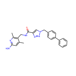 Cc1cc(N)nc(C)c1CNC(=O)c1cn(Cc2ccc(-c3ccccc3)cc2)nn1 ZINC000114078822