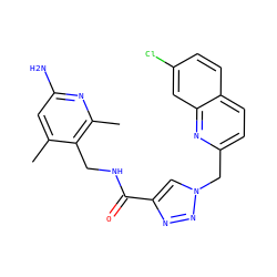 Cc1cc(N)nc(C)c1CNC(=O)c1cn(Cc2ccc3ccc(Cl)cc3n2)nn1 ZINC000114077975