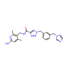 Cc1cc(N)nc(C)c1CNC(=O)c1cn(Cc2cccc(Cn3ccnc3)c2)nn1 ZINC000114078460