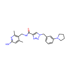 Cc1cc(N)nc(C)c1CNC(=O)c1cn(Cc2cccc(N3CCCC3)c2)nn1 ZINC000114076982