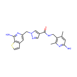 Cc1cc(N)nc(C)c1CNC(=O)c1cnn(Cc2cc3ccsc3c(N)n2)c1 ZINC000114078284