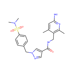 Cc1cc(N)nc(C)c1CNC(=O)c1cnn(Cc2ccc(S(=O)(=O)N(C)C)cc2)c1 ZINC000114078754