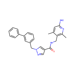 Cc1cc(N)nc(C)c1CNC(=O)c1cnn(Cc2cccc(-c3ccccc3)c2)c1 ZINC000114079530