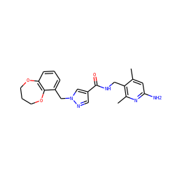 Cc1cc(N)nc(C)c1CNC(=O)c1cnn(Cc2cccc3c2OCCCO3)c1 ZINC000114077701