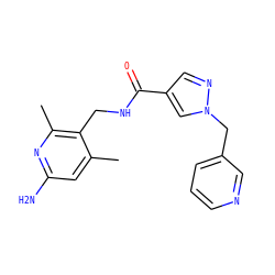 Cc1cc(N)nc(C)c1CNC(=O)c1cnn(Cc2cccnc2)c1 ZINC000114079942