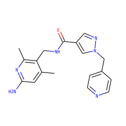 Cc1cc(N)nc(C)c1CNC(=O)c1cnn(Cc2ccncc2)c1 ZINC000114079629