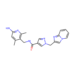 Cc1cc(N)nc(C)c1CNC(=O)c1cnn(Cc2cn3ccccc3n2)c1 ZINC000114077977