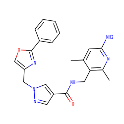 Cc1cc(N)nc(C)c1CNC(=O)c1cnn(Cc2coc(-c3ccccc3)n2)c1 ZINC000114079097