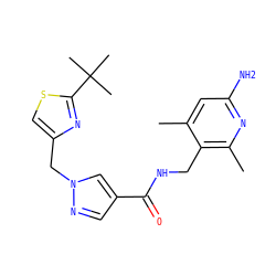 Cc1cc(N)nc(C)c1CNC(=O)c1cnn(Cc2csc(C(C)(C)C)n2)c1 ZINC000114079308