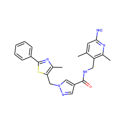 Cc1cc(N)nc(C)c1CNC(=O)c1cnn(Cc2sc(-c3ccccc3)nc2C)c1 ZINC000114078336