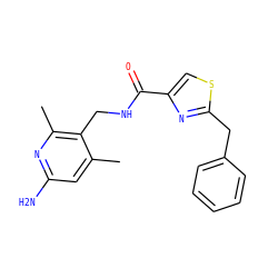 Cc1cc(N)nc(C)c1CNC(=O)c1csc(Cc2ccccc2)n1 ZINC000114078400