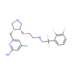 Cc1cc(N)nc(C[C@@H]2CNC[C@@H]2OCCNCC(F)(F)c2cccc(F)c2F)c1 ZINC000072180060