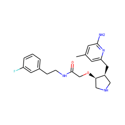 Cc1cc(N)nc(C[C@H]2CNC[C@H]2OCC(=O)NCCc2cccc(F)c2)c1 ZINC000040891782